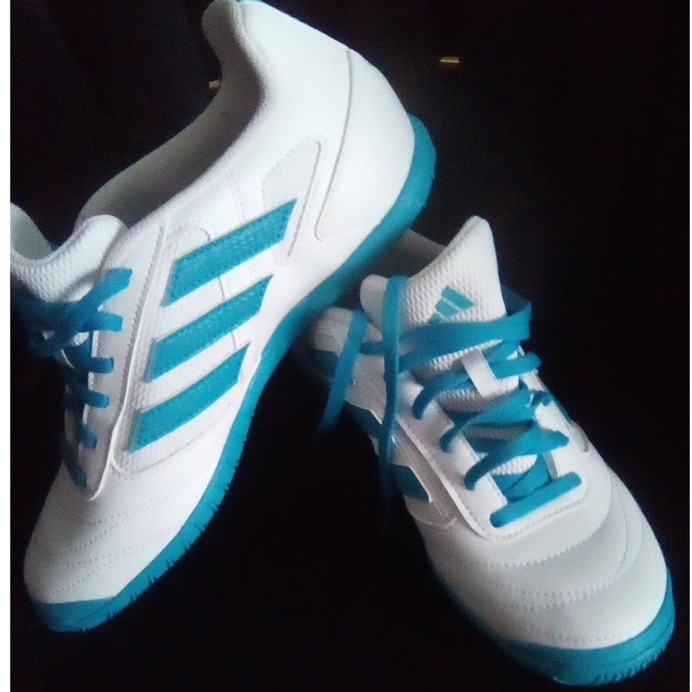 Adidas Sala Mens Indoor Soccer Shoes White Teal Sneakers Low Top Size (7)